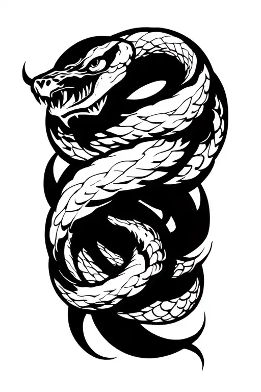 Snake Wrapping Around The Arm With Viking Symbols Incorporated
