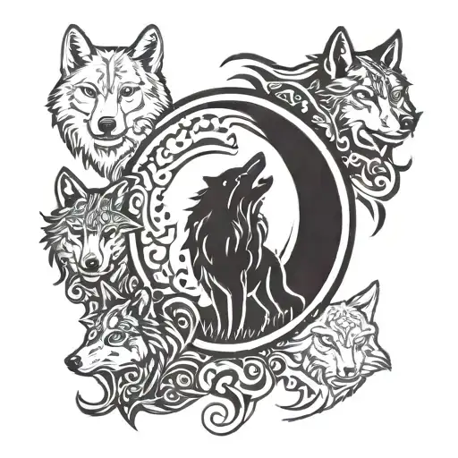 Pack Of 5 Wolves Moon