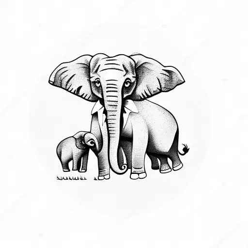 Mother Elephant With 3 Babies Flowers