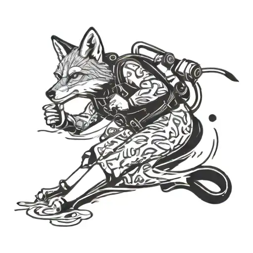 A Soldier Diving Into The Ocean With A Scuba Tank On His Back And A Fox Swimming Alongside Him