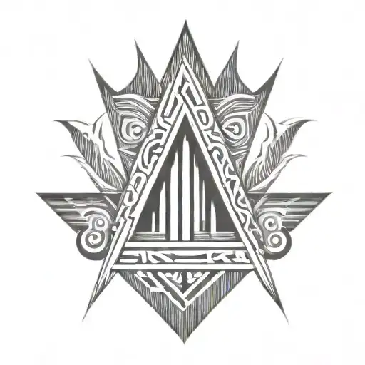 Upside Down Triangle With Three Vertical Lines On The Top With Virgo And Fish Hide Inside