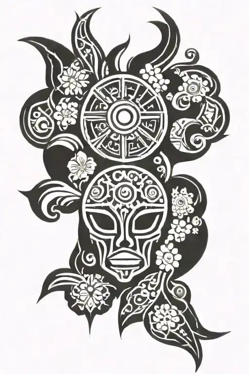 Igorot Filipino Thigh Tribal Tattoo With Filipino Sun And Oahu's National Flower
