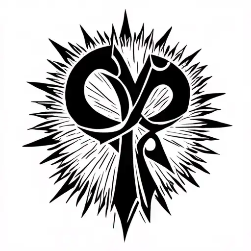 8 Pointed Sun Filled Sky With Ankh Symbol Intertwined