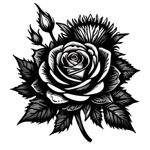 A Scottish Thistle And Rose Around It In Celtic Style