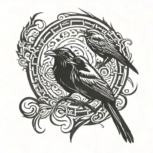 Robin And Raven Perched