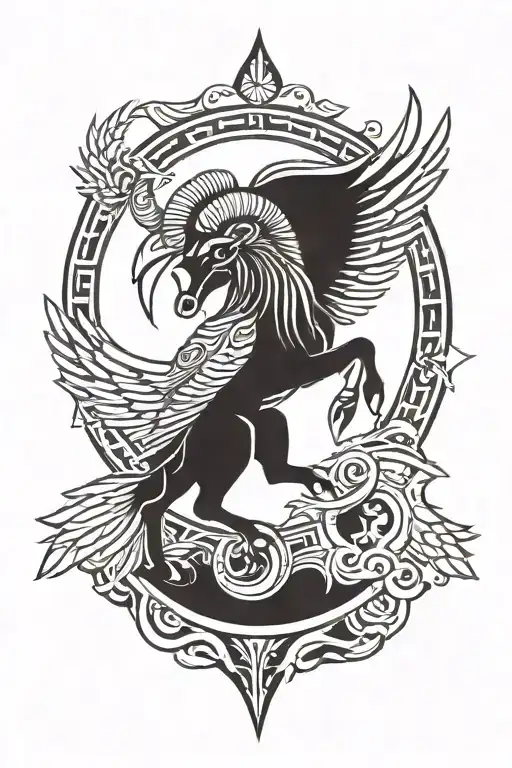 Draw A Tattoo Of Aries Zodiac Sign With Eagle Wings