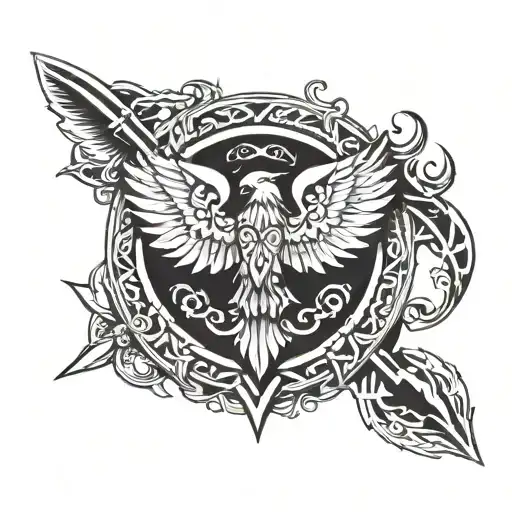 Slavic Theme Shield Axes Eagle Wings