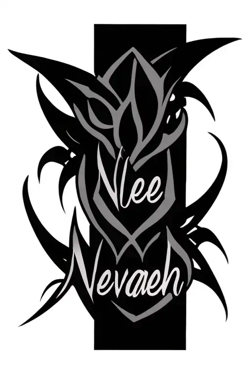 The Name Nevaeh In Black And Grey Script On Shoulder