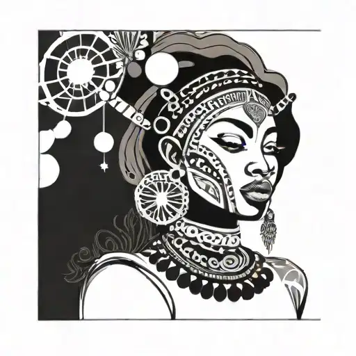 Nigerian Princess With Solar System And Tree In The Back Ground