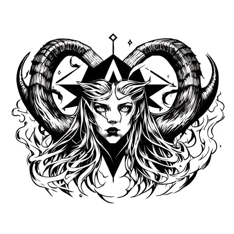 Lunnitsa With Horns Upward With A Star Against A Background And Smoke