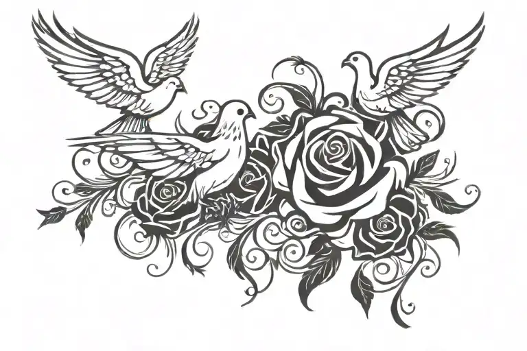 Rose And Doves Flying Away