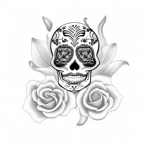 Sugar Skull With Lilies