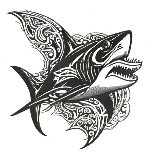 Great White Shark Black And White Tribal