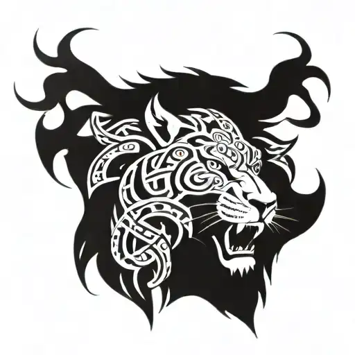 Lion Roaring Runic Perhaps Viking Black On White Skin