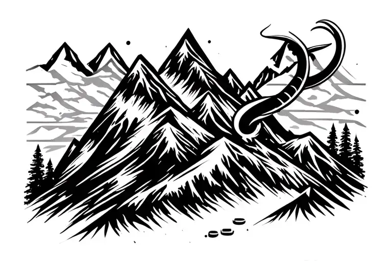 Mountains With Capricorn And Ice Hockey