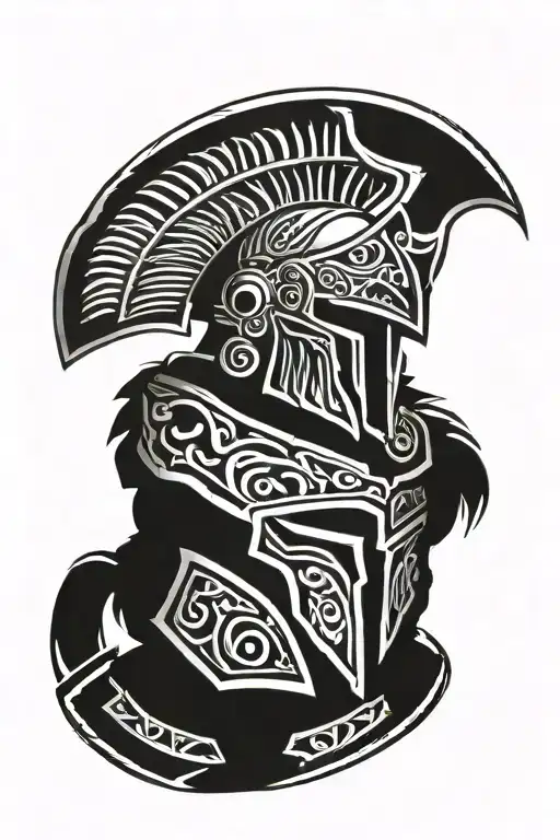 Tattoo Design Of A Spartan Shoulder Armor With Polynesian Designs Inside