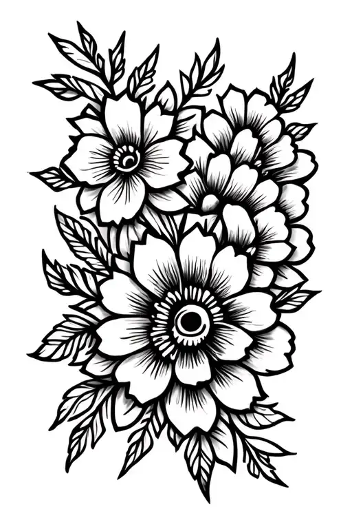 Indian Tribal Tatoo With Flowers And Cursive Writing