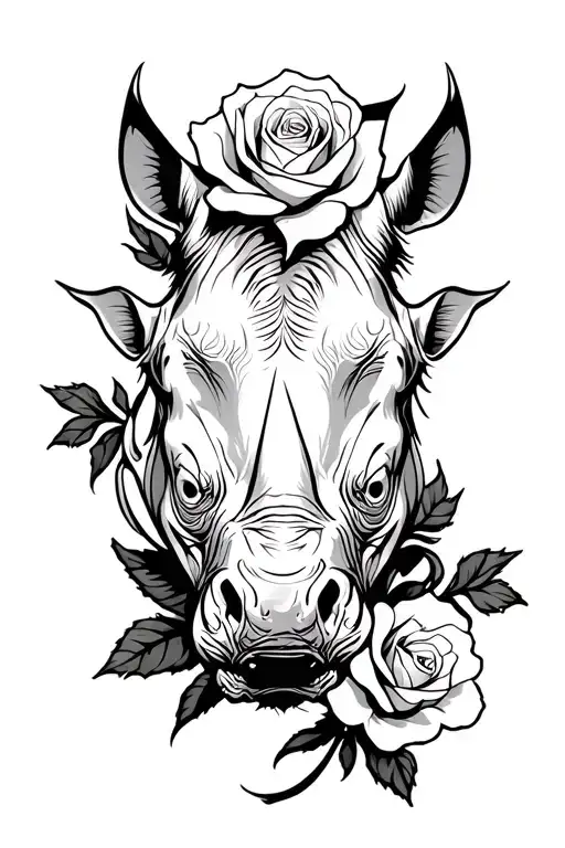 Rhino With White Rose With Playing Card Petals