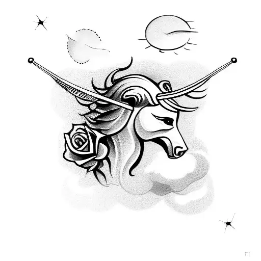 Sagittarius With Roses And Clouds