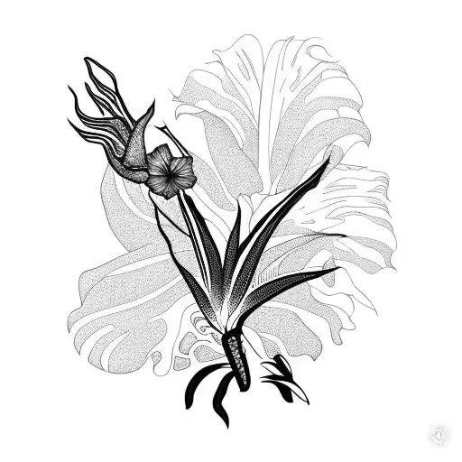 Bird Of Paradise And Hibiscus