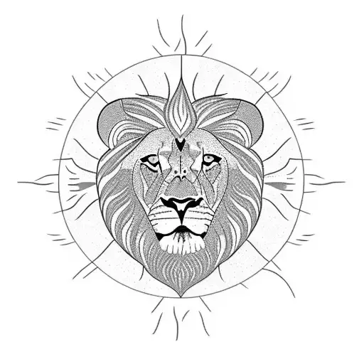 Male Lion In Middle And Sun Rays As Cubs With 4 Children