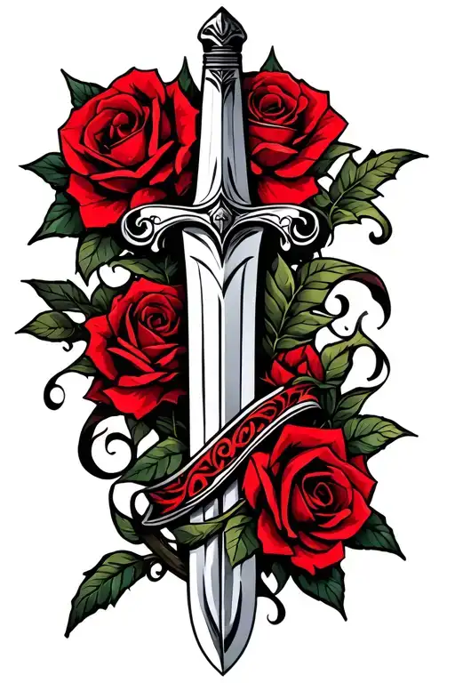 Sword With Red Roses Wrapped Around It