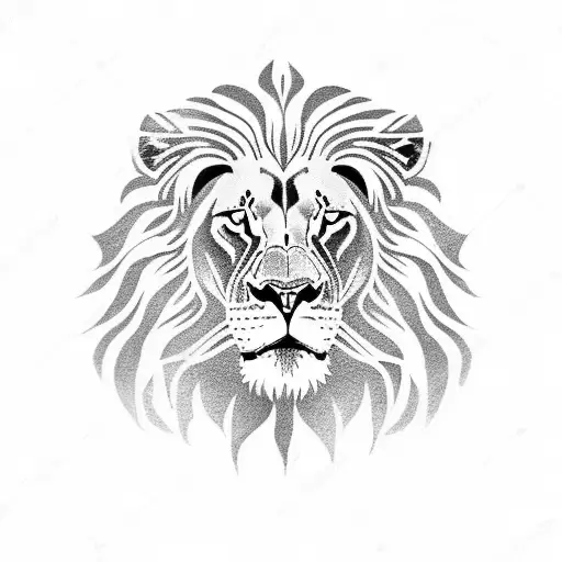 Male Lion In Middle And 4 Cubs