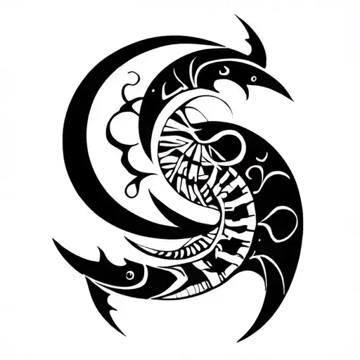 Half Moon And A Half Sun With The Scorpions Astrological Sign And A Magniola