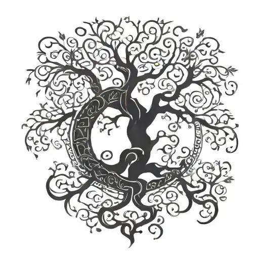 A Family Tree Of Life With Intricate Dragon Designs Intertwined Within The Branches Tattoo