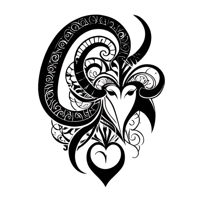 Capricorn Sign Intertwined With Aries Sign With A Heart