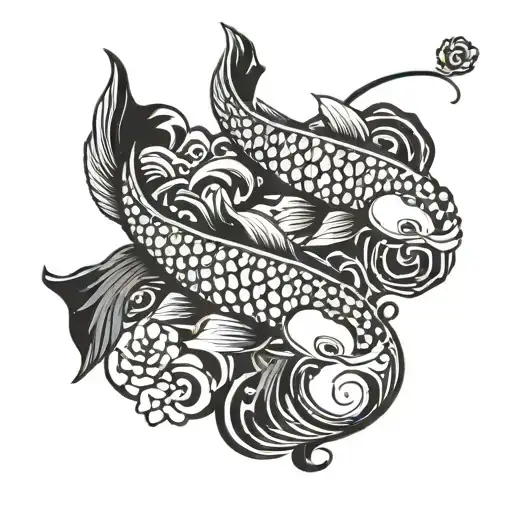 Two Koi Fish Swimming Flower Background