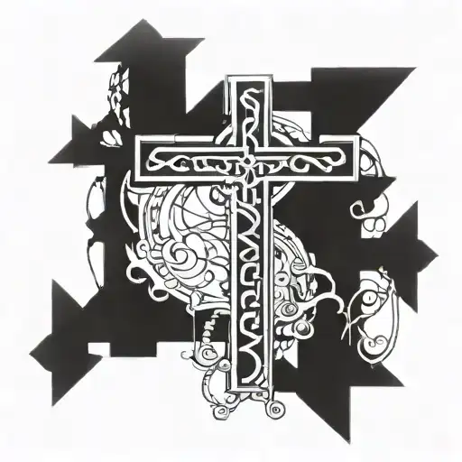 Cross With Stairs And The Rosary Wrapped Loosely