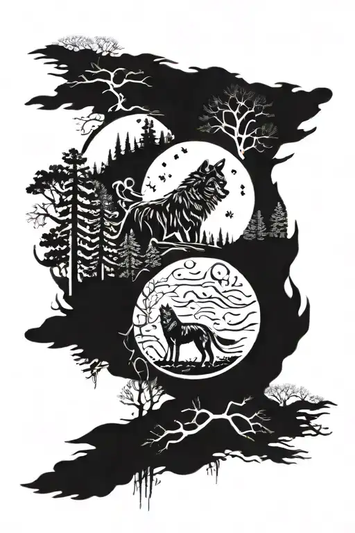 Wolf Moon And Woods Surrounded