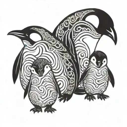 Mother Penguin With 2 Babies