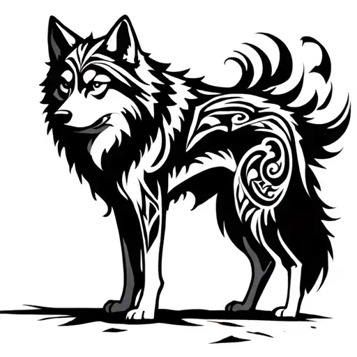 Whole Wolf Body With Feet And Tail Fading In Shadows