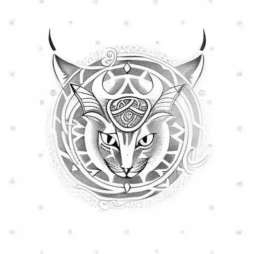 Simple Tatto With Tribal Sign With A Cat And A Simple Capricorn Zodiac Sign