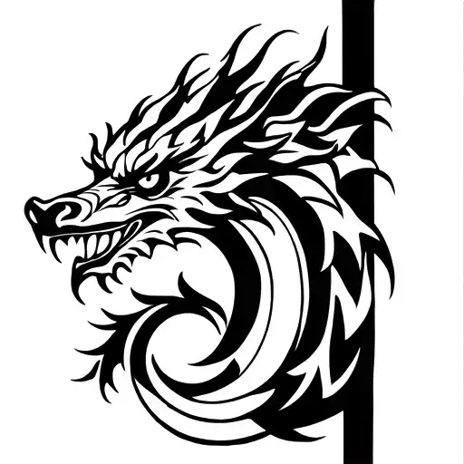 Back Dragon Peeking From Behind Wall