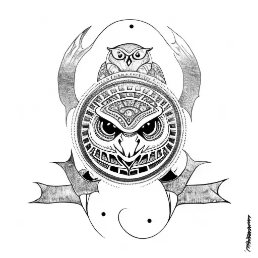 Totem With A Turtle At Base A Wolf In The Middle And An Owl At The Top