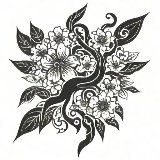 Indonesian Tribal With Japan Blossom Tree