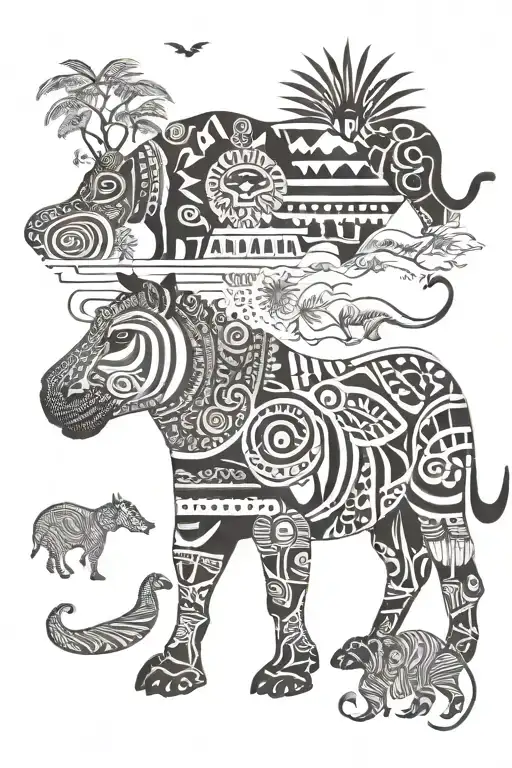 Collage Of Animals From The African Savannah Including The Hippopotamus