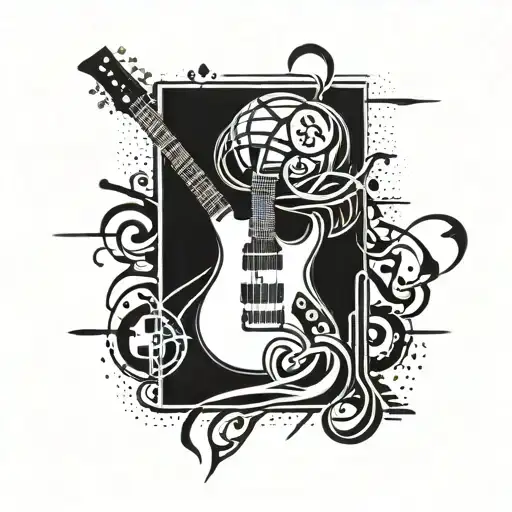 Electric Guitar With Basketball Ball And Mathematics Symbols