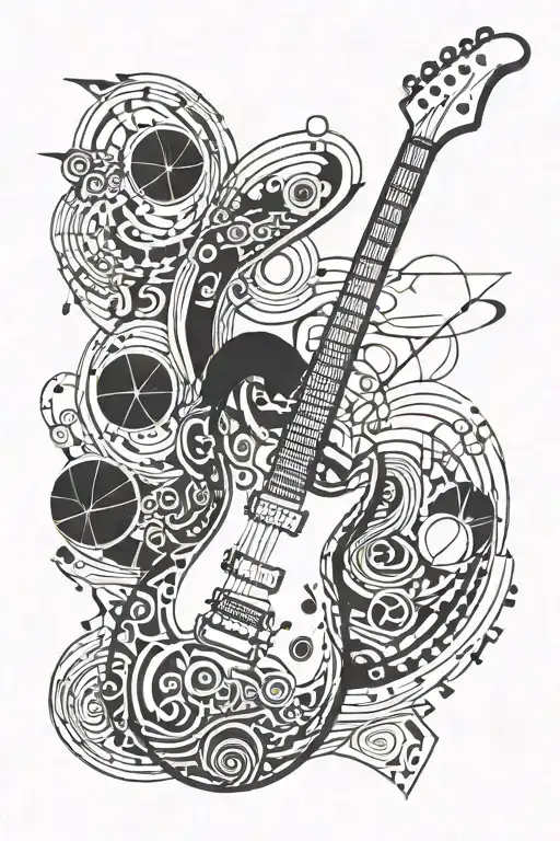 Electric Guitar With Mathematics Symbols And A Basketball Ball
