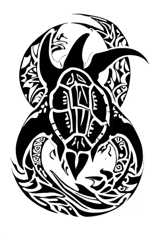 Mayan Themed Manta Ray And Turtle Swimming