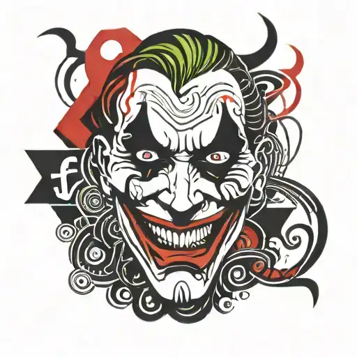 The Joker Face Including Red Hahaha Words Floating Around The Face