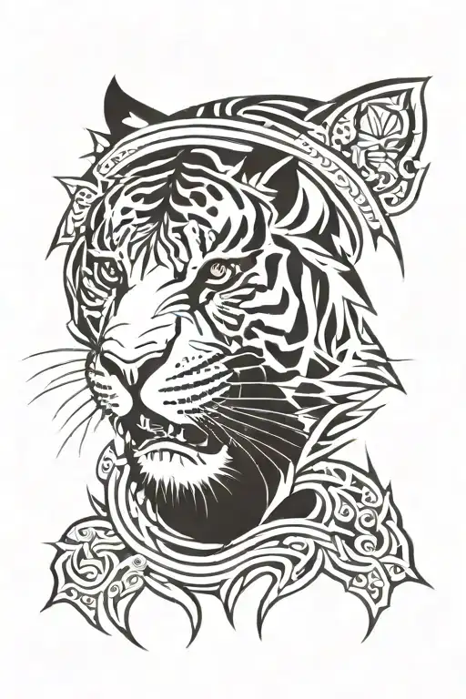 Scarred Tiger Face Emerging Victoriously