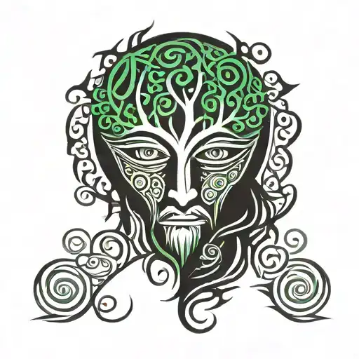 Celtic Green Man Face And Tree Of Life And Death