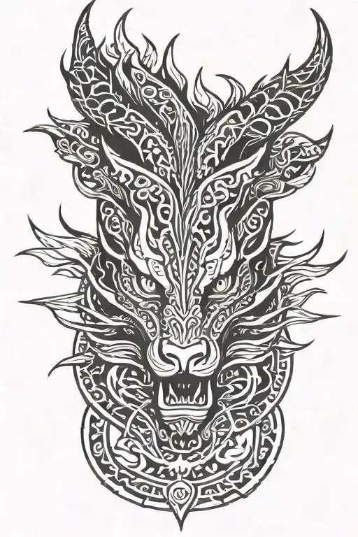 Fierce And Calm Dragon Head Emerging Centrically In Symmetry