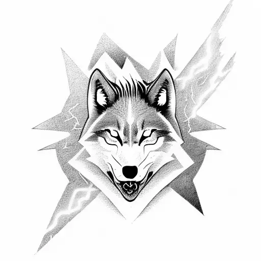 Half Dragon Half Wolf With Lightning Bolts