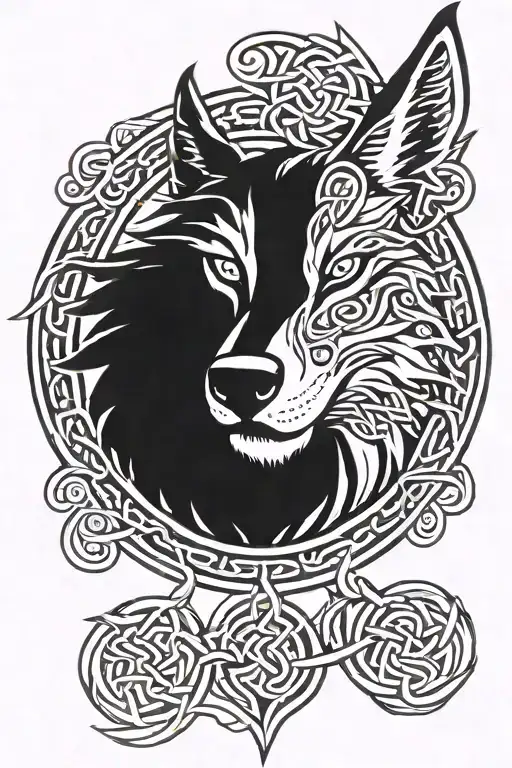 Wolf Head Made Of Celtic Knot In A Viking Shield