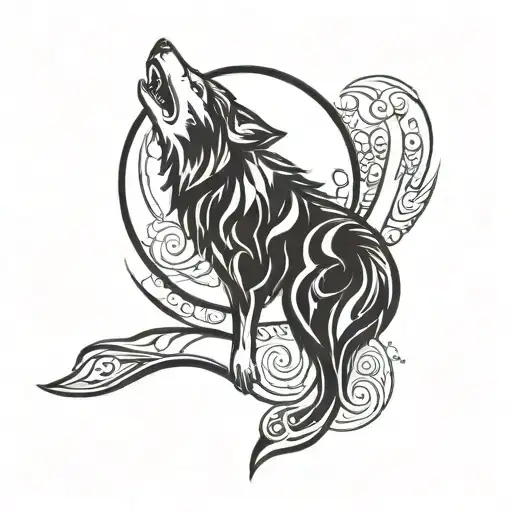 Tribal Wolf Howling At The Moon